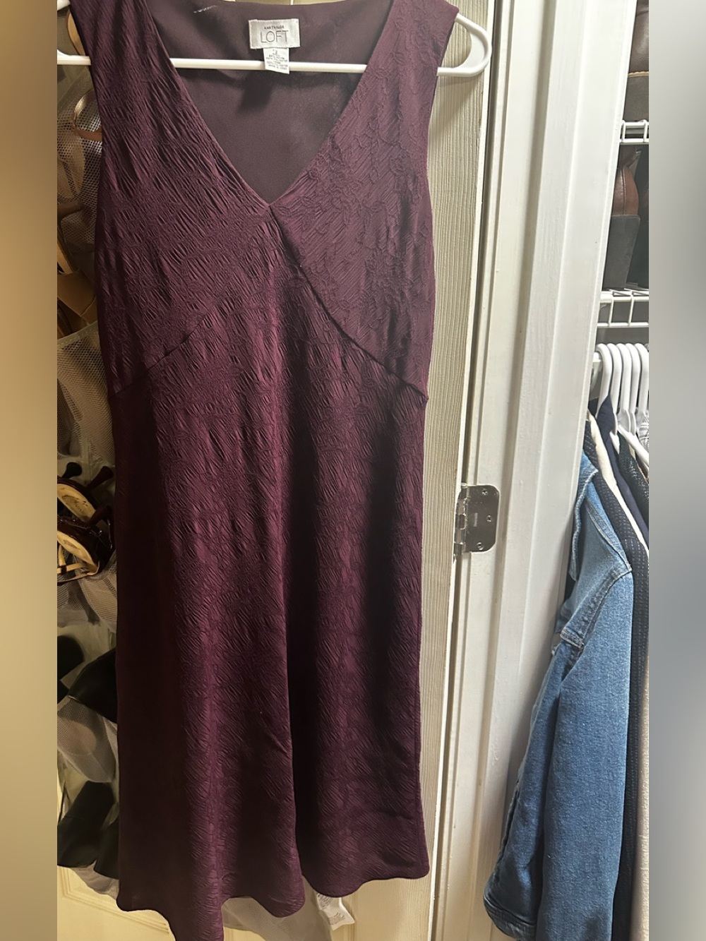 Ann Taylor Plum Textured V-Neck Midi Dress